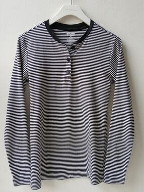 Duluth Trading Long Sleeve Henley Black White Stripe Women's XS